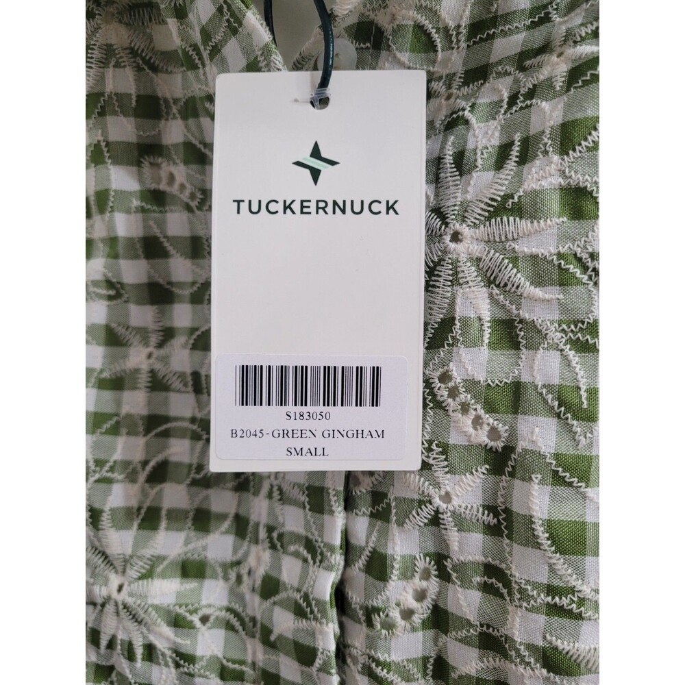 NWT Tuckernuck Delaney Green Gingham Embroidered Mini Dress Puff Sleeve Sz Small - Picture 5 of 11